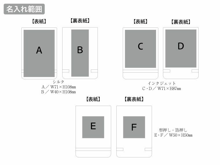 合皮カバー付箋セット（M）の名入れ範囲