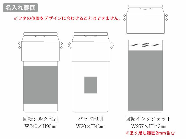 Zalatto　2WAYサーモボトルホルダーの名入れ範囲
