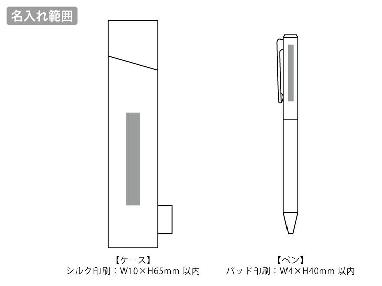 リサイクルPET生地使用ボールペン（ケース入り）の名入れ範囲