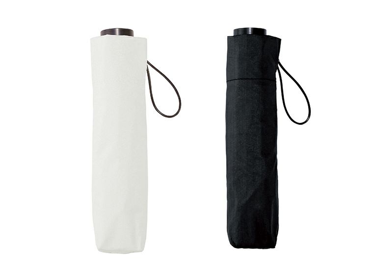 ベーシック男女兼用晴雨兼用折りたたみ傘はオフホワイトとブラックの2色展開