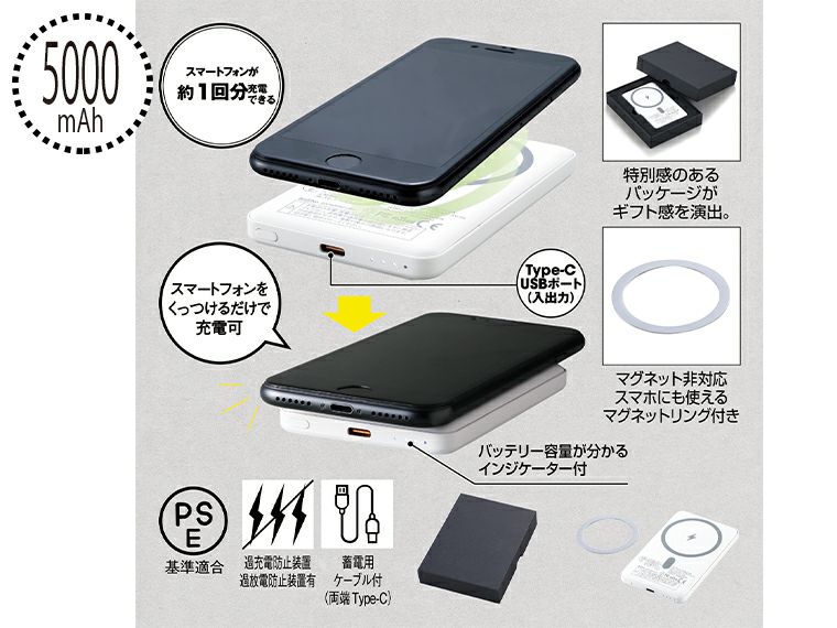 マグネット式ワイヤレスバッテリー5000（マグネットリング付き）