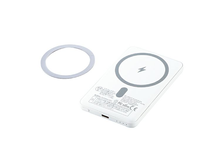 マグネット式ワイヤレスバッテリー5000（マグネットリング付き）のマグネットリングを使用すればマグネット充電非対応スマホでも使用可能