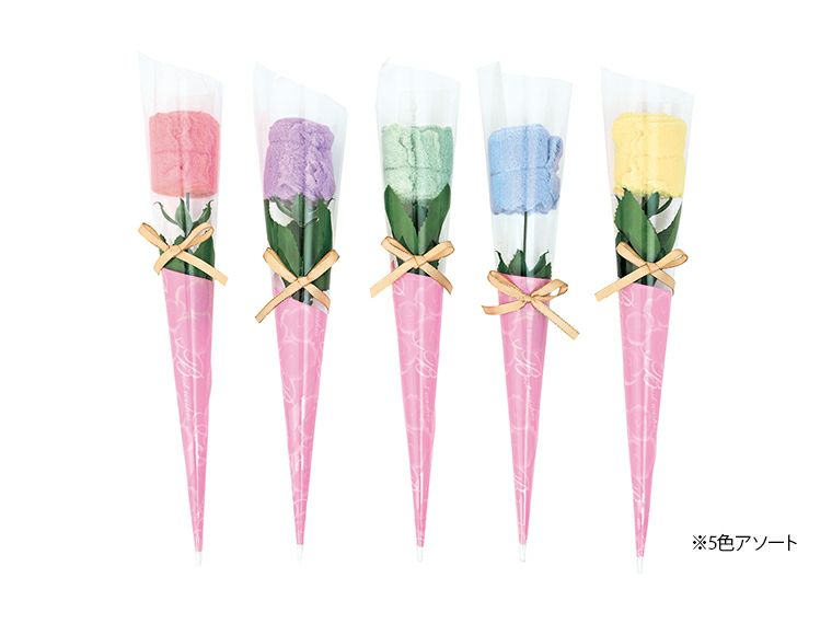 ふんわりローズ花束ミニタオルはカラフルな5色をアソートでお届け！