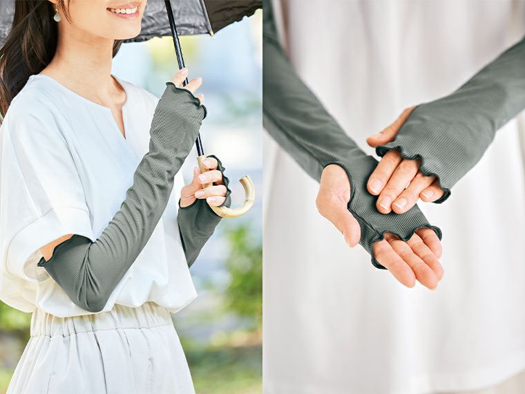 ひんやりベール　ＵＶカットアームカバーは手の甲から二の腕までしっかりカバーします。