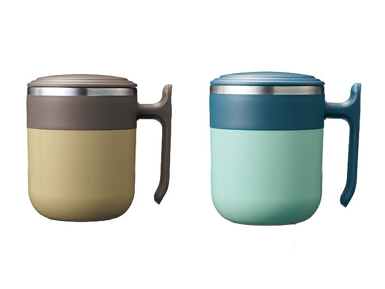 フタ付ダブルウォールステンレスマグはブラウンとブルーの2色をアソートでお届け！