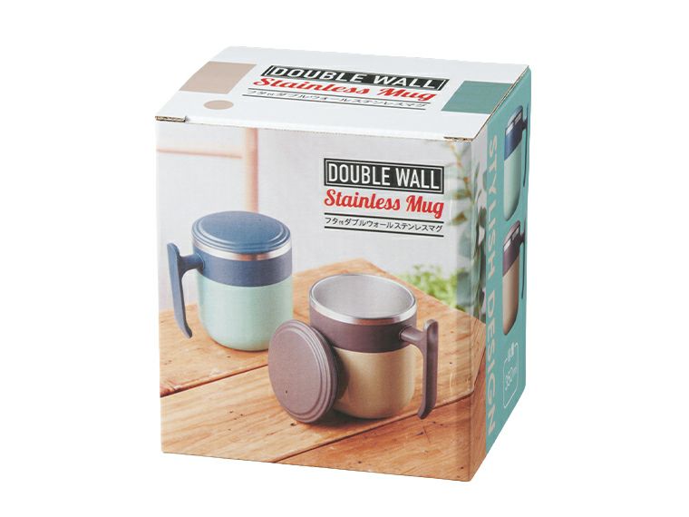 フタ付ダブルウォールステンレスマグの化粧箱入り画像