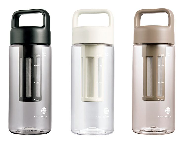 WB-05　ストレーナー付ウォーターボトル500mlはブラック、ホワイト、モカベージュの3色展開です。